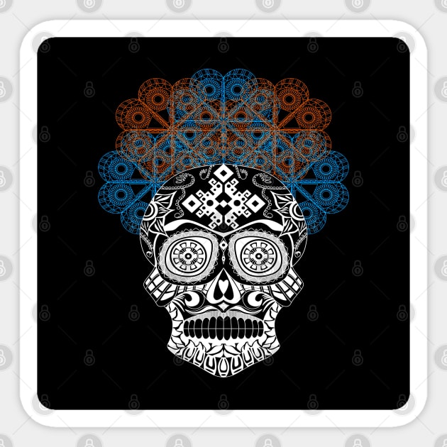 black catrina in floral crown ecopop pattern Sticker by jorge_lebeau